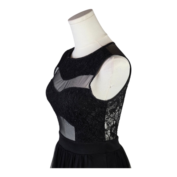 Mystic Black Lace Mesh Fit & Flare Dress S Cocktail Party Semi Formal - Picture 2 of 8